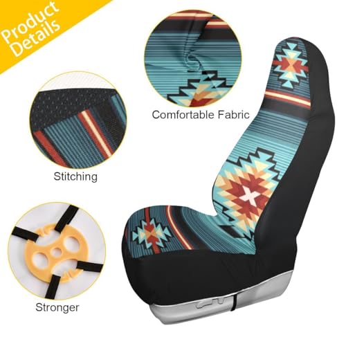 Southwest Native American Tribal Car Seat Covers Set of 2,Turquoise Navajo Design Western Universal Auto Front Seat Cushion Protector for Women Men Cute Car Accessories Fit for Car SUV Truck - color: Turquoise