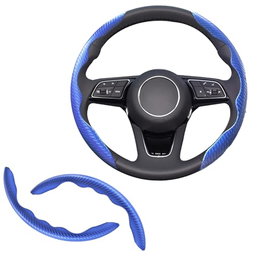 2pcs Universal Fit Carbon Fiber Steering Wheel Cover, Anti-Skid Steering Wheel Cover/Segmented Steering Wheel Protector/Car Interior Accessories (Blue) - color: blue