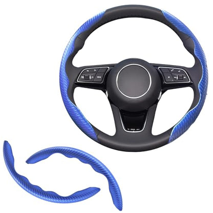 2pcs Universal Fit Carbon Fiber Steering Wheel Cover, Anti-Skid Steering Wheel Cover/Segmented Steering Wheel Protector/Car Interior Accessories (Blue) - color: blue