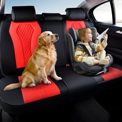 Coverado Car Seat Covers, Back Car Seat Cover, 3-Pieces Leather Seat Cover, Luxury Car Seat Cushion, Luxury Seat Cover Seat Protector Universal Most Cars Trucks SUV - color: Black/Red