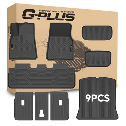 G-PLUS Floor Mats & Cargo Liner Compatible with Tesla Model Y 2020 2021 2022 2023 2024 5-SEAT (NOT for 7-SEAT) TPE All Weather Custom Fit Cargo Trunk Backrest Liners 1st & 2nd & 3rd Row,9PCS Black - size: 2020-2024|Fit Tesla Model Y|9PCS