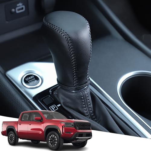 PU Leather Automotive Gear Shift Knob Cover Protector Trim Car Interior Accessories(Black Stitches) for Nissan Frontier 2022 2023 2024 2025 2026 - color: Black Stitches