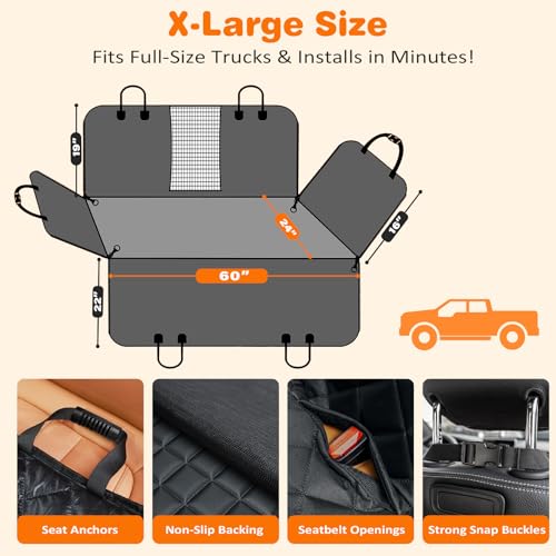 URPOWER 4 in 1 Dog Car Seat Cover for Back Seat, Waterproof Dog Hammock with Mesh Window and Side Flap Pet Car Seat Protector Dogs Backseat Cover for Full Size Trucks