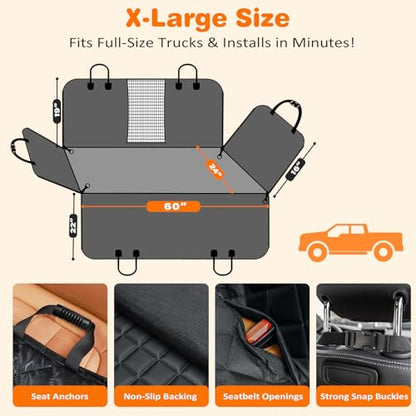 URPOWER 4 in 1 Dog Car Seat Cover for Back Seat, Waterproof Dog Hammock with Mesh Window and Side Flap Pet Car Seat Protector Dogs Backseat Cover for Full Size Trucks