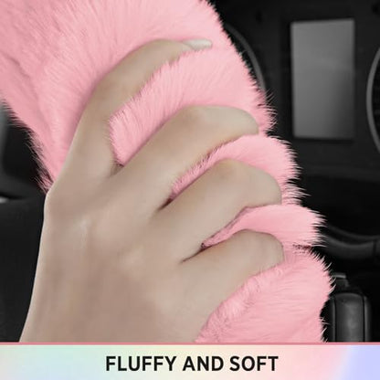 Road Comforts Steering Wheel Cover, Fluffy Car Wheel Covers for Women/Girls/Ladies，Soft Wool Fur Steering Wheel Protector, Universal 14 1/2 inches to 15 inches - Pink - color: Pink