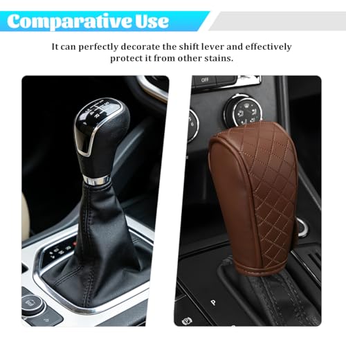 Car Gear Shift Cover, Diamond Embroidery Design Anti-Slip Vehicle Shifter Lever Protector, Automotive Shift Knob Handle Decoration, Universal for SUV Automobile Truck (Brown)