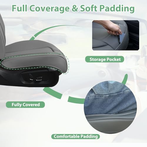 2 Pack Leather Front Car Seat Cover Bottom Only, Anti-Slip Padded Seat Cushion, Full Wrap Seat Protector with Storage Function Universal Fit for Most Cars, SUV, Pick-up Trucks (Grey) - color: Grey