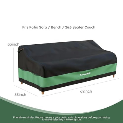 Waterproof Outdoor Sofa Cover, 2-Seater Heavy Duty Patio Loveseat Covers, 62" W x 38" D x 35" H, All-Weather Protective Furniture Cover Black & Green