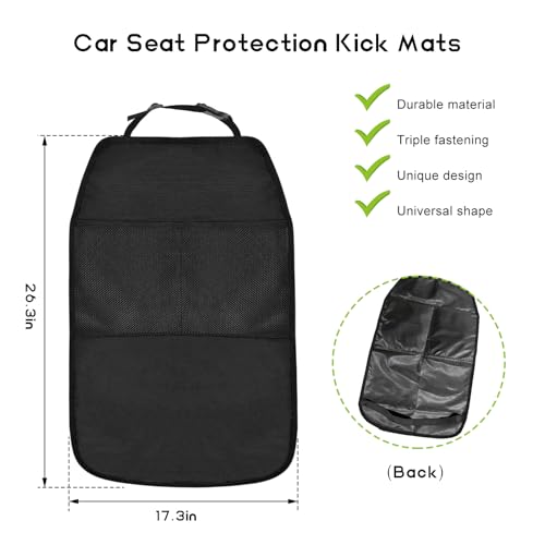 2 PCS Back Seat Protector for Car, Large Kick Mat Auto Seat Cover with 2 Mesh Pockets, Waterproof Backseat Cover Premium Kick Protector for Most Vehicles, Car Accessories