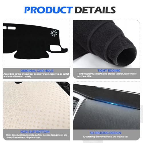 Dashboard Cover Dash Cover Mat Compatible with Toyota Highlander 2020 2021 2022 2023 2024 2025 (L, LE, XLE, XSE, Limited, Platinum) Accessories Cover No Glare Dash Cover Flannel Mat