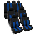 FH Group Three Row Set Striking Striped 7 Seater Car Seat Covers Airbag & Split Bench Compatible â€“ Universal Fit for Cars Trucks & SUVs Blue/Black - color: Blue, size: 3 Row/7 Seater