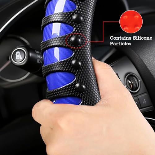 Car Leather Steering Wheel Cover - Carbon Fibre Material, Universal 14.5-15 Inch Leather Anti-Slip Breathable Auto Steering Wheel Covers for Men Women (3D Massage - Sports Blue) - color: 3D Massage - Sports Blue