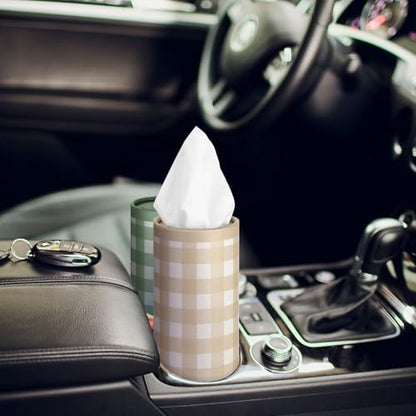 12 Set Green Plaid Tissue Boxes for Car Cylinder Bulk Fresh Plaid Round Cylinder Holder with 3 Ply Facial Tissues for Spring Summer Travel Bathroom Office Decoration - style: Green Plaid