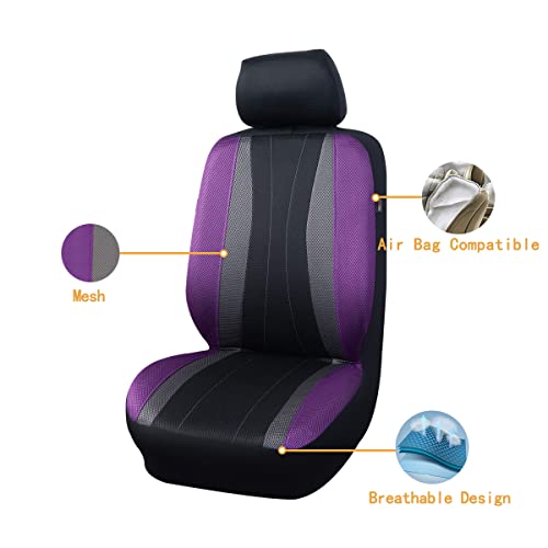 Flying Banner car seat Covers Full Set All Air Mesh Breathable Man Lady Airbag Compatible Rear Bench Split 40/60 50/50 60/40 Truck Pick Up (Full Set - Low Back, Black Gray Purple) - color: Black Gray Purple