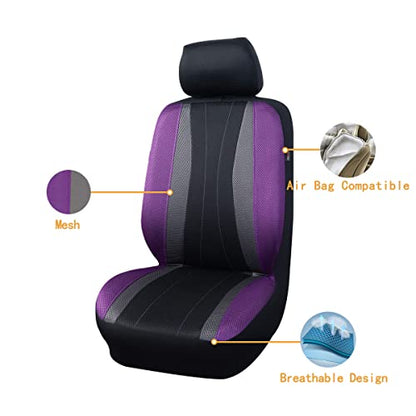 Flying Banner car seat Covers Full Set All Air Mesh Breathable Man Lady Airbag Compatible Rear Bench Split 40/60 50/50 60/40 Truck Pick Up (Full Set - Low Back, Black Gray Purple) - color: Black Gray Purple