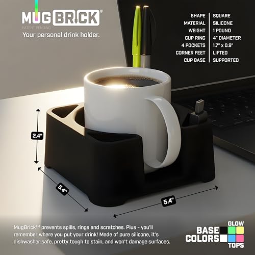 MugBrick Glowing Portable Silicone Cup Holder for Bed, Couch, Nightstand. Dishwasher Safe, Non-Spill Drink Holder for Bedside Table, Ottoman. White + Blue Glow - color: (E) White + Blue Glow