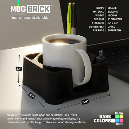 MugBrick Glowing Portable Silicone Cup Holder for Bed, Couch, Nightstand. Dishwasher Safe, Non-Spill Drink Holder for Bedside Table, Ottoman. White + Blue Glow - color: (E) White + Blue Glow