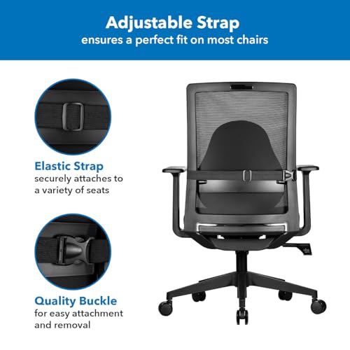 Mount-It! Office Chair Cushion, Lumbar Support Pillow for Office Chair, Back Support for Work, Office, Gaming with Memory Foam Filling for Back Pain Relief, Improve Posture, Black with Washable Cover