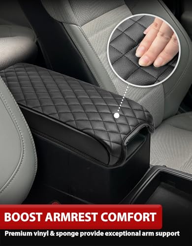 KBH Center Console Armrest Cover for Toyota Camry 2012 2013 2014 2015 2016 2017, Vinyl Leather Trim, Car Arm Rest Cushion Pad Protective Covering, Anti-Scratch, Black - color: Black Cover, size: Camry 2012-2017