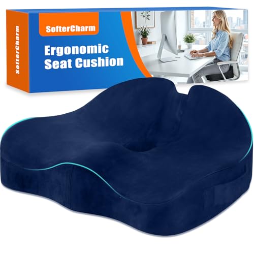 Seat Cushion,Thick Memory Foam Cushions for Office Chair, Car Seat, Airplane, Relieving Pressure Tailbone Sciatica Back Pain for Long Sitting Office Workers, Car Drivers Blue - color: Blue
