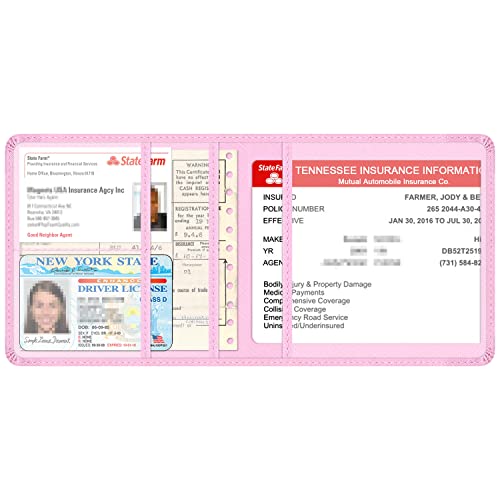 Car Insurance and Registration Holder, 5.5 x 5 Inch PU Leather Vehicle Glove Box Organizer Wallet Case for Insurance Card, Driver License, Paperwork - Pink - color: Pink