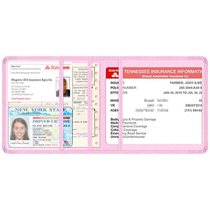 Car Insurance and Registration Holder, 5.5 x 5 Inch PU Leather Vehicle Glove Box Organizer Wallet Case for Insurance Card, Driver License, Paperwork - Pink - color: Pink