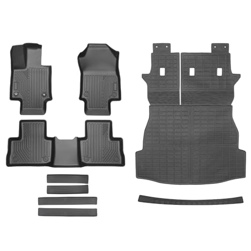 9Pcs Floor Mats for Toyota RAV4 2019-2025 & RAV4 Hybrid - Custom Fit All-Weather TPE Floor Liners, Cargo Liner with Backrest Protectors & 5Pcs Door Sill Protectors, Odorless Heavy Duty - size: Update for Rav4 2 in 1+scuff plates 9pcs