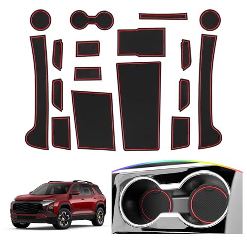 SKTU Door Slot Mat for 2025 2026 Chevrolet Equinox Door Groove Gate Pad 17Pcs Fit 2025 2026 Chevy Equinox Accessories Door Compartment Cup Center Console Liners 2025 2026 Equinox Floor Liners (Red) - color: 2025+ Equinox Red