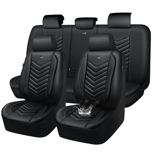 CAR PASS 3D Foam Faux Leather Seat Covers Full Set,Waterproof Leather Seat Cover for Cars,Luxury Universal Fit for SUV Truck Sedan Automotive, Armrest Airbag Compatible Anti-Slip, All Black - color: All Black, size: Full Set