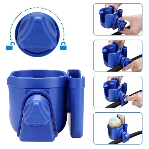 Accmor Stroller Cup Holder with Phone Holder, Bike Cup Holder, Universal Cup Holder for Uppababy Nuna Doona Strollers, 2-in-1 Cup Holder for Walker, Wheelchair, Scooter - color: All Dark Blue & All Dark Blue