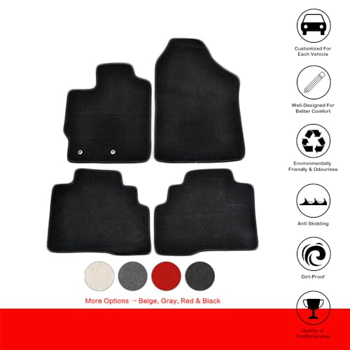 Floor Mats Compatible with 2007-2012 Toyota Yaris, 4Dr Factory Fitment Car Floor Mats Front & Rear Nylon by IKON MOTORSPORTS, 2008 2009 2010 2011