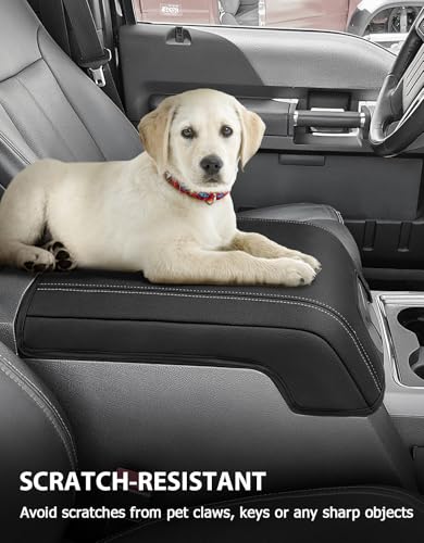 Center Console Armrest Cover for 2011-2016 Ford F250 F350 F450 Super Duty Accessories, Vinyl Leather Middle Armrest Cusion Protector, Anti-Scratch, Bucket Seat Only, Black Gray Stitching - size: Bucket Seat, 11-16 F250-F450, gray stitch