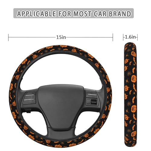Halloween Pumpkin Bats Pattern Steering Wheel Cover for Women Men, Non-Slip Steering Wheel Protector Car Wheel Covers, Universal 15 Inch Fit for Auto, Suvs, Truck - color: Halloween Pumpkin Bats Pattern