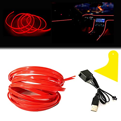 El Wire Red Interior Car LED Strip Lights, 10M Neon Wire USB 5V with Fuse Protection for Automotive Interior Decoration, with 6mm Sewing Edge - color: Red, size: 10 M
