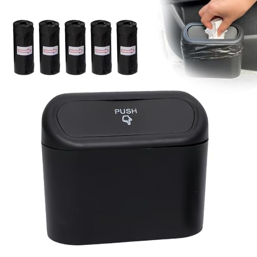 Car Small Trash Can with Lid, Leakproof Mini Car Garbage Can, Waterproof Push Button Easy Empty, Suitable for Desktop Office Bedroom Dorm Home Vehicle with 75 PCS Plastic Trash Bag (Black) - color: Black