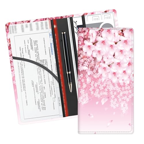 Leather Car Registration and Insurance Card Holder, Cute Car Accessories Vehicle Glove Box Car Organizer for Documents, Cards, License Cute Pink Floral - color: Cute Pink Floral