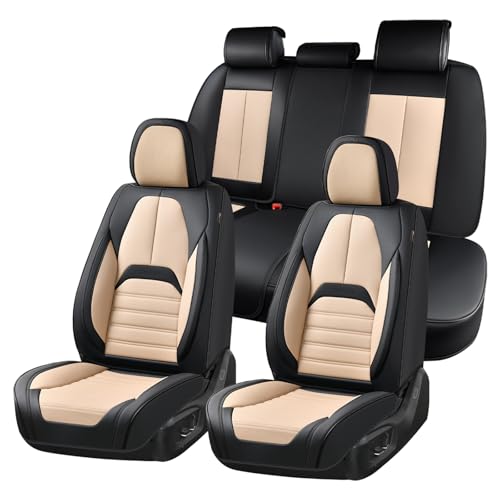 Coverado Car Seat Covers Full Set, Seat Covers for Cars, Automotive Seat Covers, Waterproof Nappa Leather Front Seats and Back Car Seat Protector, Universal Fit for Most Cars SUV Trucks,Black&Beige - color: BlackBeige-A, size: FullSet