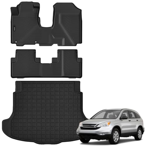Auxko All Weather Floor Mats Cargo Mat for Honda CRV 2007 2008 2009 2010 2011 All Season TPE Accessories Guard Odorless Anti-Slip Floor Liners Trunk Mat - size: crv|2007-2011|floor+cargo mats