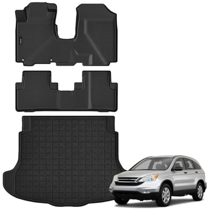 Auxko All Weather Floor Mats Cargo Mat for Honda CRV 2007 2008 2009 2010 2011 All Season TPE Accessories Guard Odorless Anti-Slip Floor Liners Trunk Mat - size: crv|2007-2011|floor+cargo mats