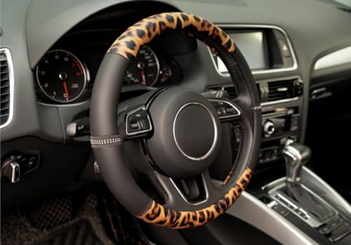 Leopard Steering Wheel Cover, Made with Breathable Microfiber Leather Cheetah Print, Anti-Slip, Universal Fit 14 1/2 inches to 15 inches, Black - color: Cheetah Print