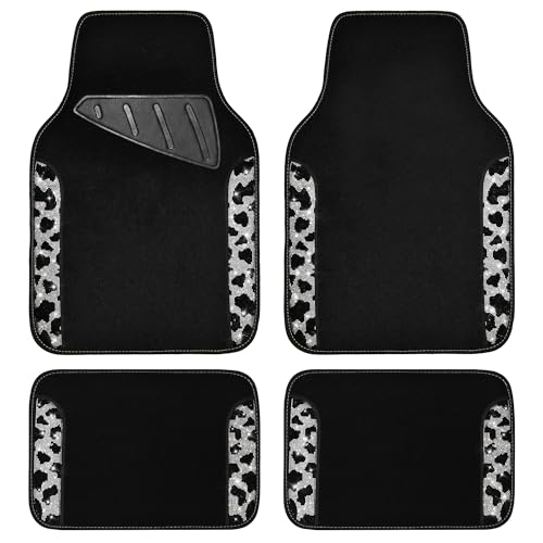 CAR PASS Bling Cow Car Mats Rhinestones Diamond Waterproof Floor Mat Crystal Sparkly Shining Glitter Carpet Anti-Slip PVC Heel Pad, Universal Fit Automotive SUV,Sedan,4pcs Girly Women, Cow Diamond - color: Cow