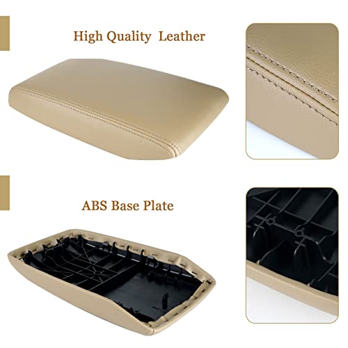 LCWRGS Leather Center Console Lid Armrest Cover Replacement for Toyota Highlander 2008 2009 2010 2011 2012 2013 2014 Beige