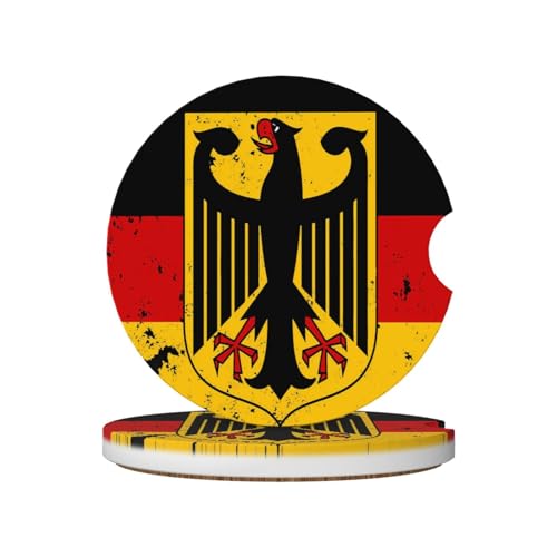 Germany Coat of Arms German Flag Car Coasters for Cup Holders 2 Pack Universal Anti Slip Car Cup Holder Coasters 2.56 Inch Absorbent Ceramic Drink Mat Auto Interior Accessories for Women Men - color: White