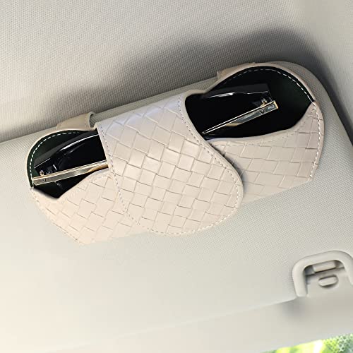 KINIVA Sunglasses Holder for Car Visor Leather Glasses Case with Clips for Car Visor Automotive Interior Visor Accessories Apply to All Car Models (09 Beige) - color: 09 Beige