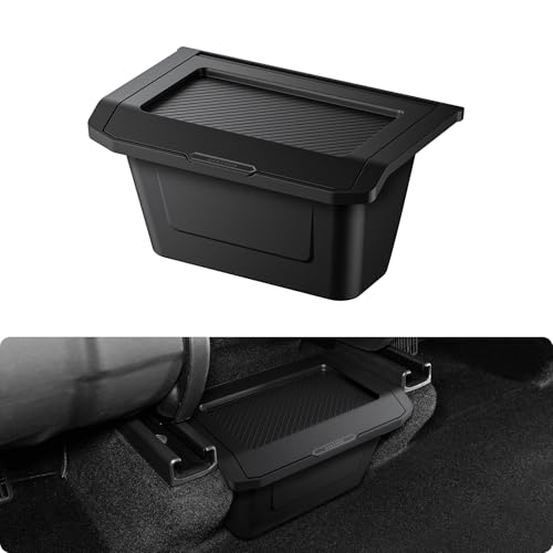 BASENOR Tesla Model Y Juniper Rear Center Console Organizer, TPE Dustproof Trash Can with Anti-Slip Lid, Garbage Bin Backseat Storage Box for 2025 2026 Model Y