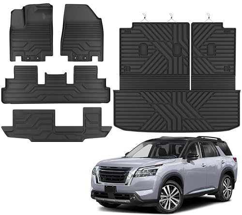 KARPAL Floor Mats for Nissan Pathfinder 2022 2023 2024 2025 2026, TPE Rubber All Weather Protection Floor Liners Accessories Car Mats, Front & 2nd & 3rd Row & Cargo Liner - style: 2022-2026 | For Nissan Pathfinder | Full Set