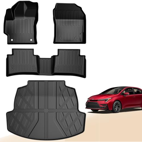 for Toyota Corolla Floor Mats and Cargo Liner 2020-2026 - All Weather Floor Mats and Trunk Mat for Toyota Corolla/Corolla Hybrid Sedan (Not Fit Corolla Cross/Hatchback) 2025 2024 2023 2022 2021 2020 - style: (3)Toyota Corolla 2020-2026 Floor Mats & Cargo