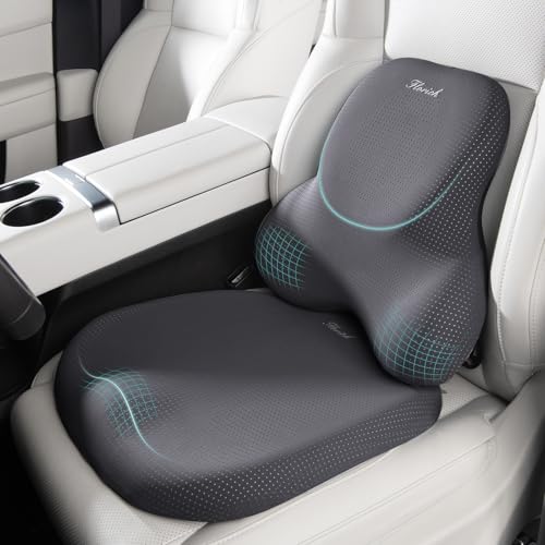 Car Seat Cushion and Lumbar Support Pillow for Office Chair Car, Ergonomic Memory Foam, Relieves Back Sciatica Pain, Pressure-Relieving Back Support for Car, Office Chair & Wheelchair – Gray - color: Deepgray, size: Seat Cushion&Lumbar Pillow