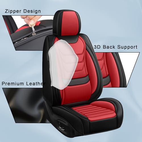 JWLK Seat Covers for Infiniti QX60 2014-2026, Anti-Slip Breathable Seat Covers for Cars, Luxury Nappa Leather Automotive Seat Covers Sets Compatible with Airbag (Standard 2 Seats, Black Red)