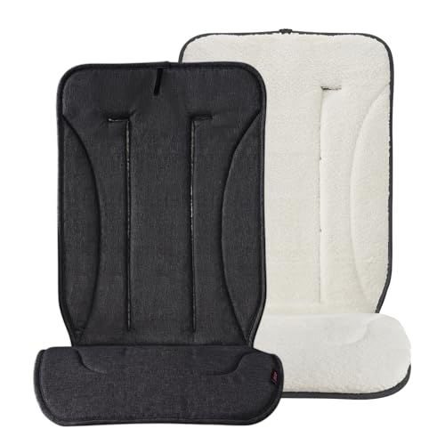 Momcozy Reversible Stroller Cushion | Universal Breathable Stroller Liner | Winter Warm Car Seat Liners | Crib Carriage Cushion Pad | Plush for Winter Use ＆Soft Fabric for All-Season Comfort - color: Carbon Black